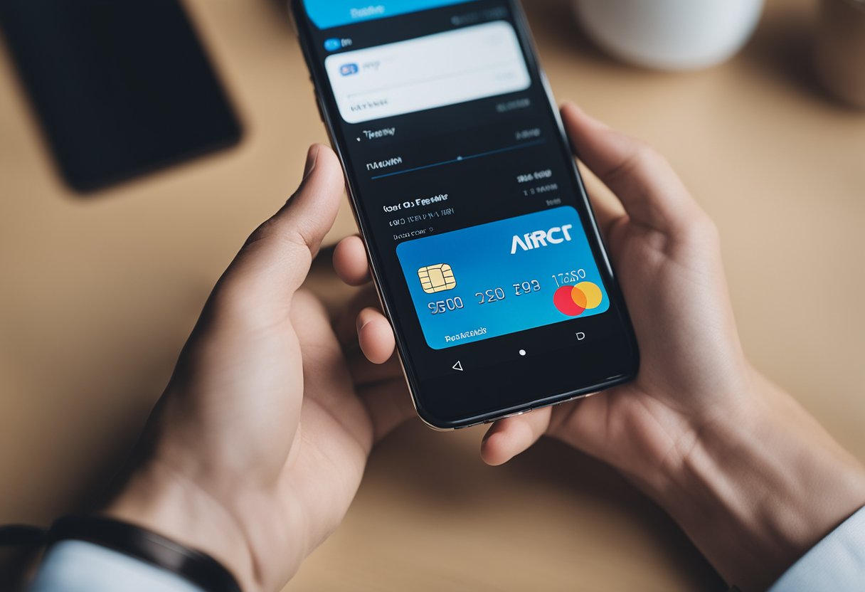 Uma mão segurando um cartão PicPay com a função de crédito sendo ativada em um dispositivo móvel