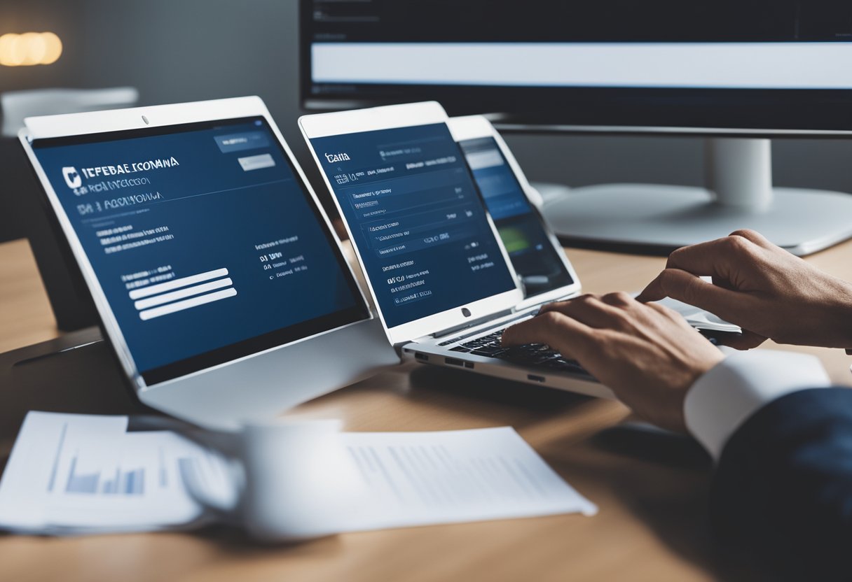 Uma pessoa usando um computador para acessar o site da Caixa Econômica Federal e atualizar um boleto.