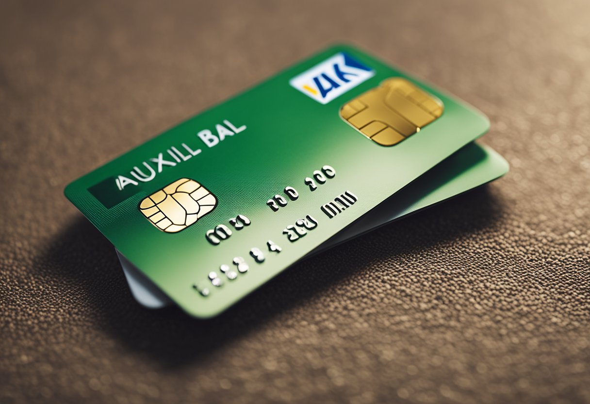 Uma conta bancária fechada com um cartão do "Auxílio Brasil" em cima