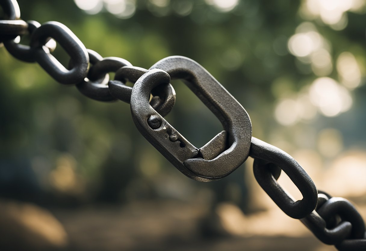 Uma corrente quebrada simbolizando o cancelamento da ajuda brasileira, com uma mão se estendendo para consertá-la.