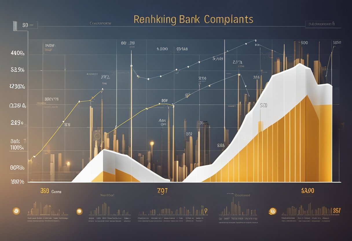 Um gráfico de linha mostrando o ranking dos bancos com base nas reclamações dos clientes, com o banco melhor classificado destacado.