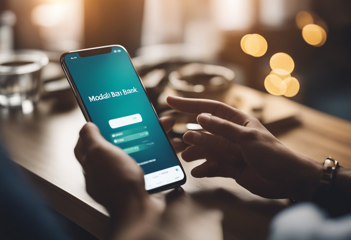 Uma pessoa usando um smartphone para abrir uma conta no banco digital Modal