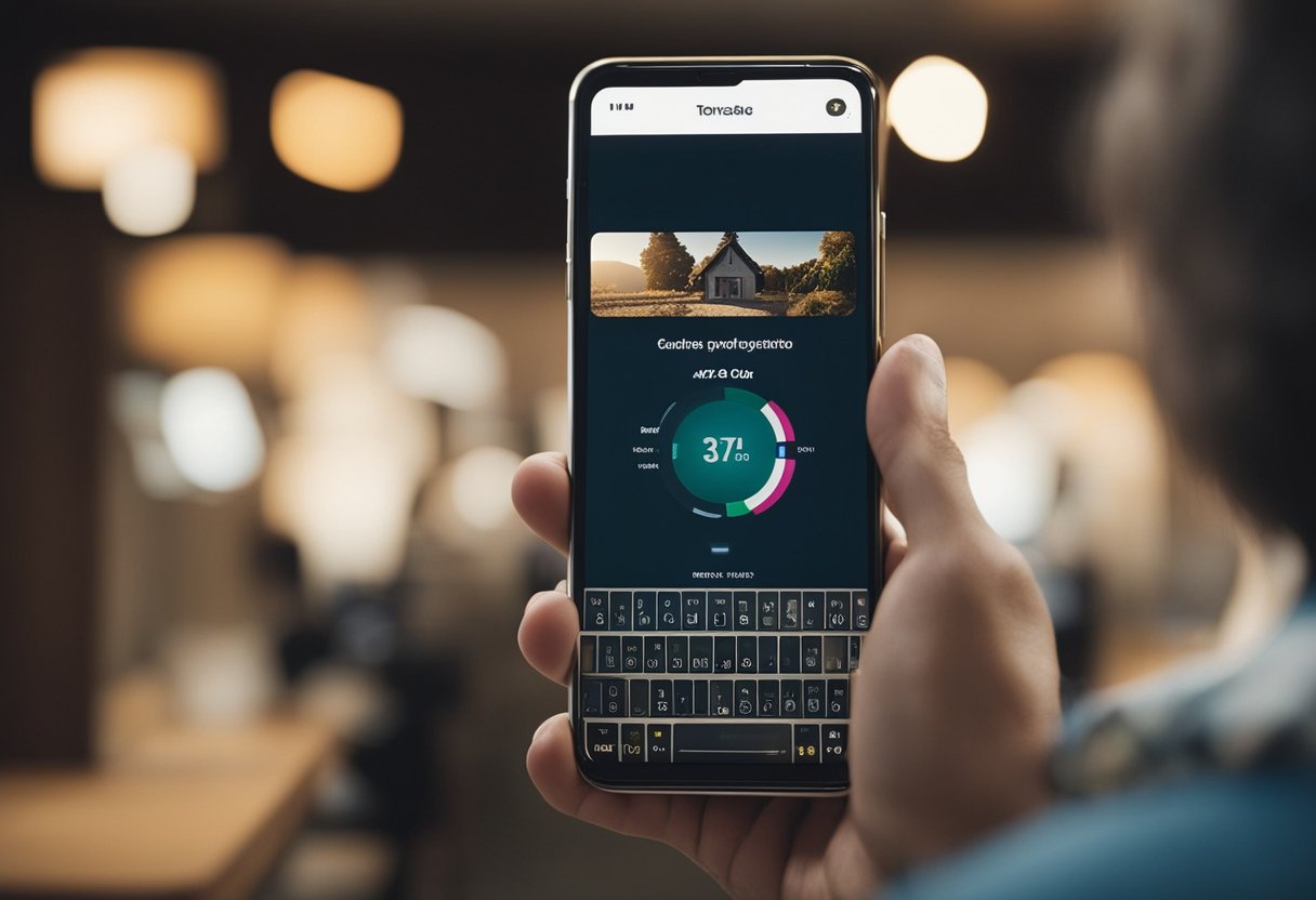 Uma pessoa usando um smartphone para acessar o aplicativo Extra Caixa Tem, com uma expressão de compreensão no rosto.