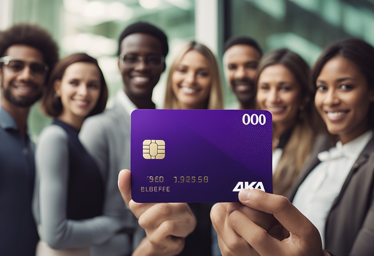 Um grupo de indivíduos diversos com várias necessidades financeiras e origens está reunido em torno de um cartão Nubank, simbolizando elegibilidade e acesso a benefícios no Brasil.