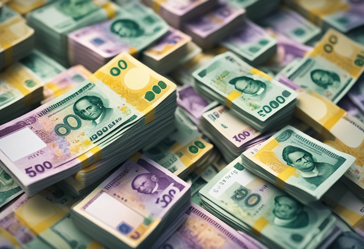 Uma pilha de notas coloridas de real brasileiro no valor de bilhões de won