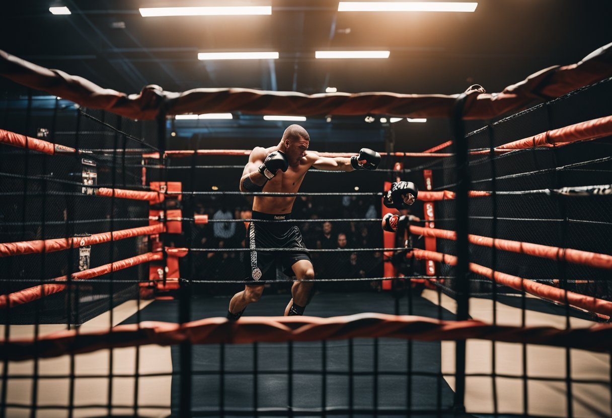Uma jaula de MMA ardente com ação intensa e emoção