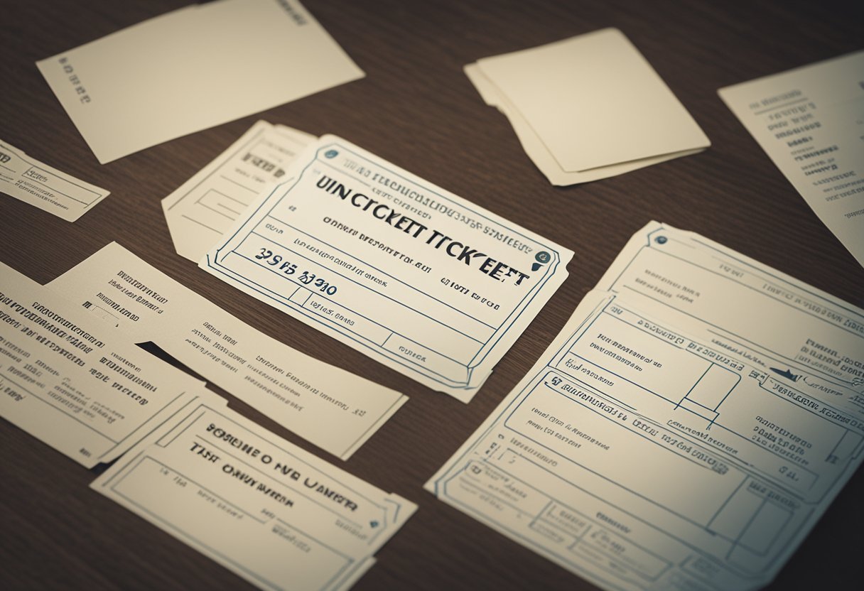 Um ingresso em branco, não registrado, jogado em uma mesa bagunçada