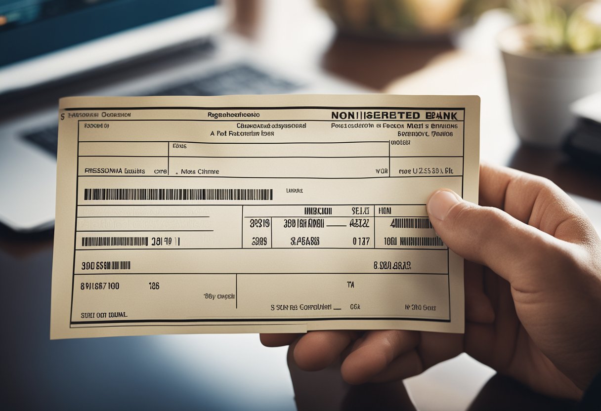 Uma pessoa segurando um boleto não registrado, parecendo confusa e procurando informações online.