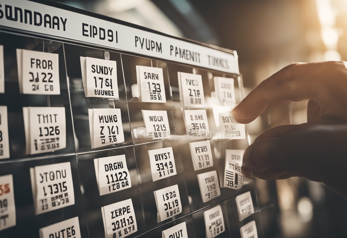 Um calendário com ingressos marcados para expiração no domingo, uma mão se estendendo para fazer um pagamento