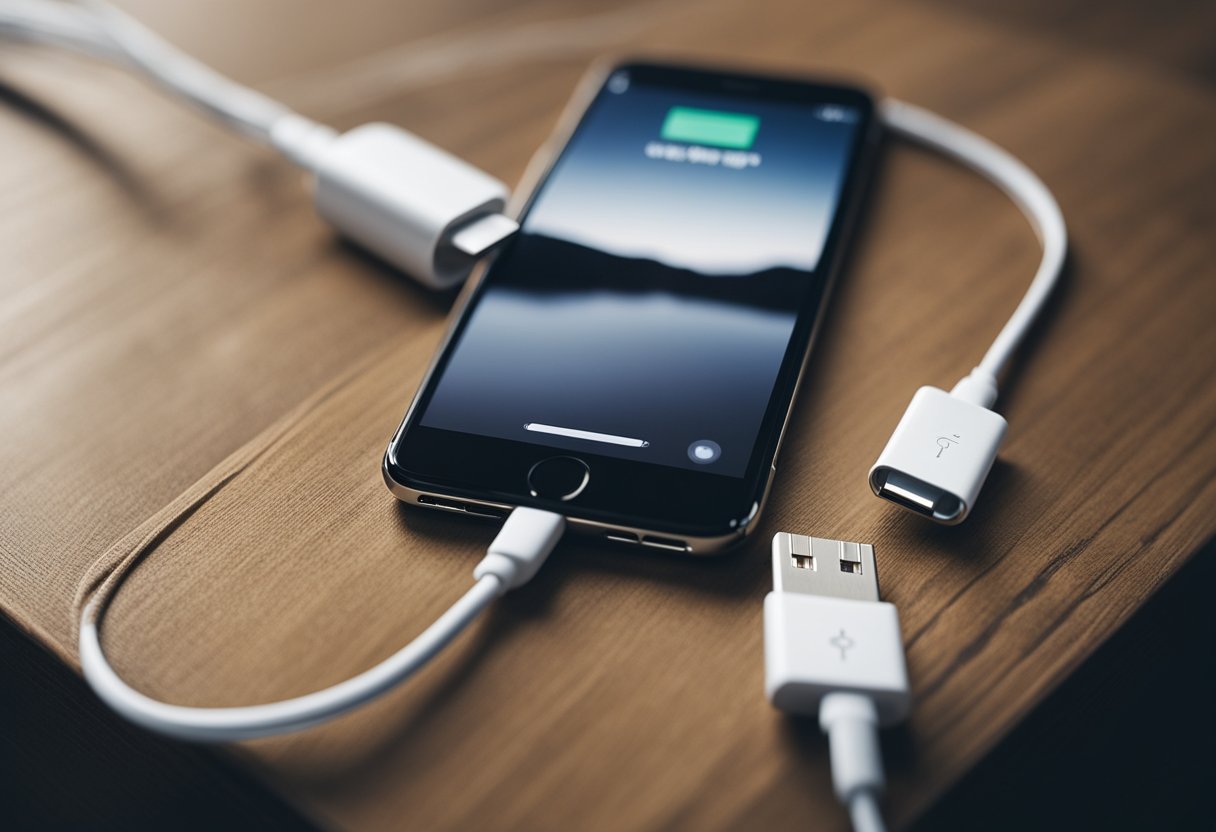 Um iPhone conectado a outro iPhone via cabo de carregamento