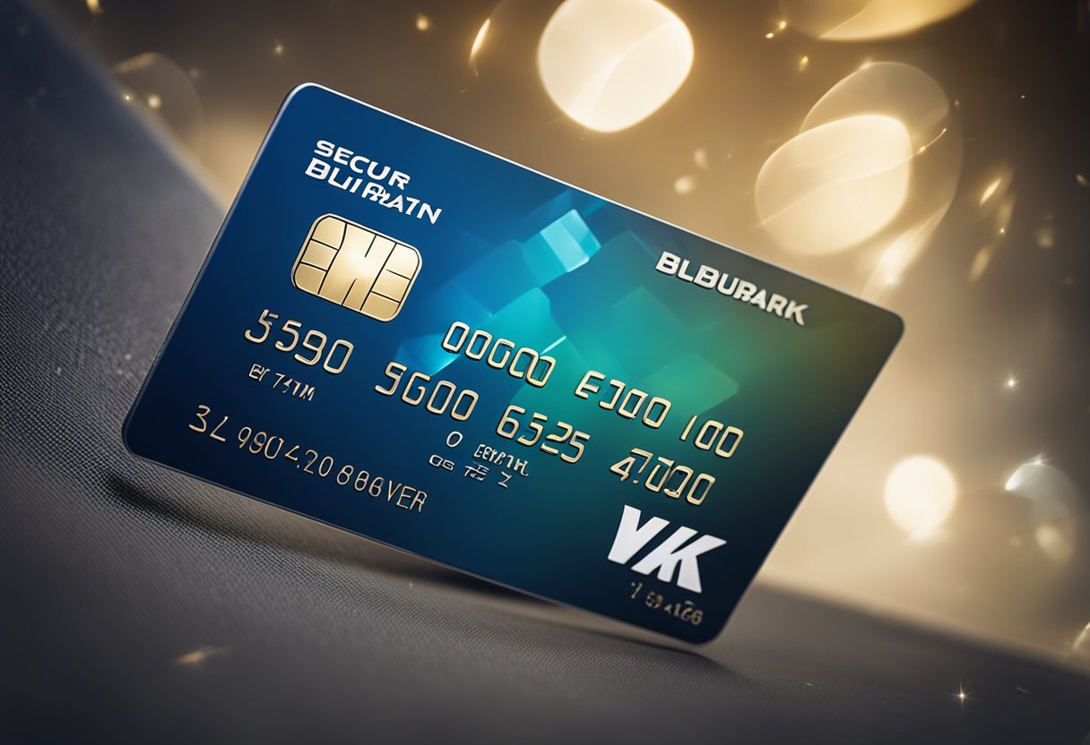 Um cartão Blubank seguro e confiável cercado por um escudo protetor