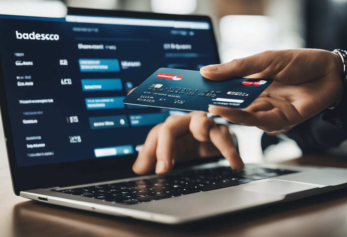 Uma pessoa usando um laptop para solicitar um cartão de crédito Bradesco Signature online.