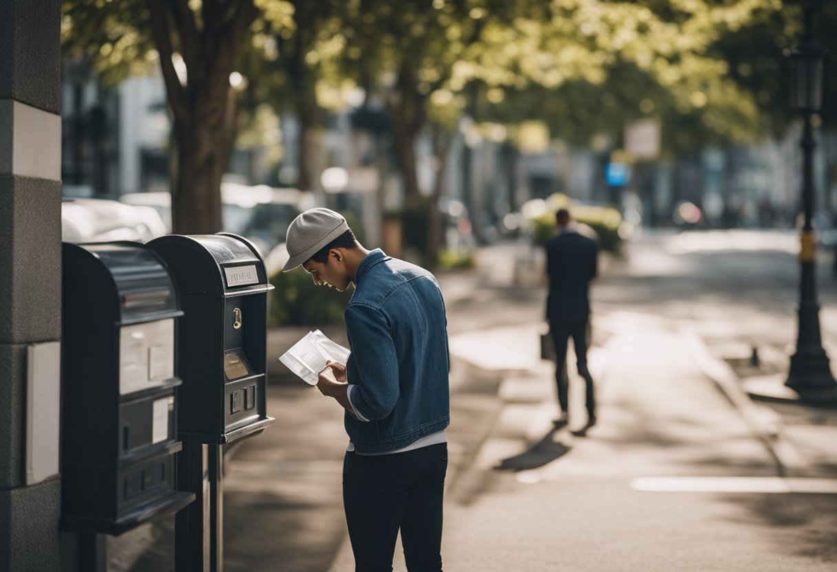 Uma pessoa esperando ansiosamente pela caixa de correio, olhando ao redor pelo seu cartão Flamengo BRB que está faltando.