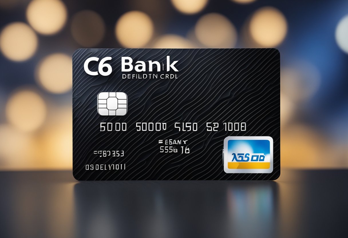 Um cartão de crédito elegante e moderno, com o logo do C6 Bank e a marca Carbon Card, apresentando uma oferta destacada de "Anuidade Grátis por 01 Ano".