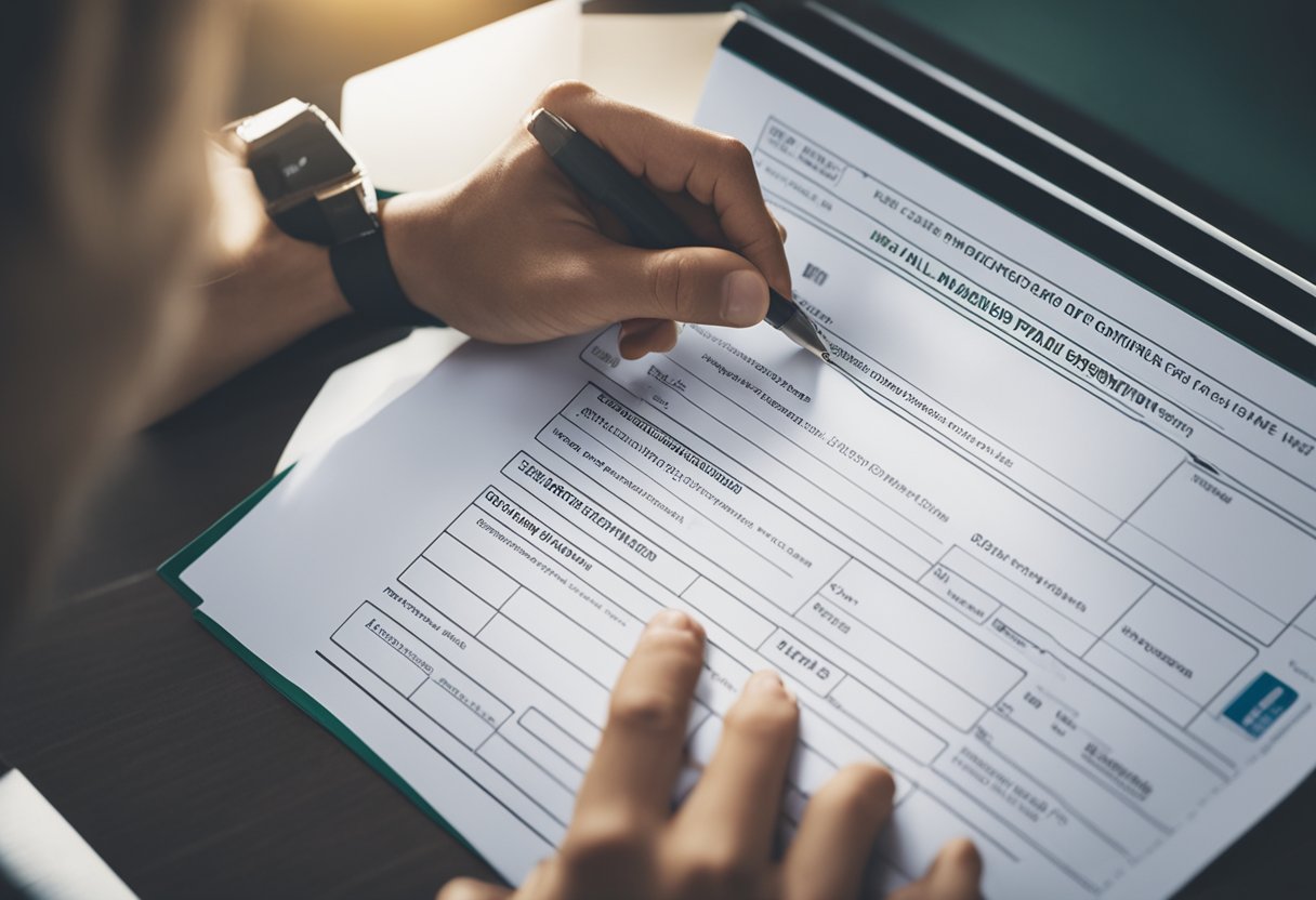 Uma pessoa preenchendo um formulário de solicitação de cartão de crédito com o logo do Palmeiras ao fundo