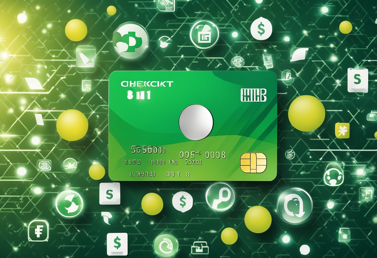 Um cartão de crédito com um limite de $5.000 cercado por símbolos de elegibilidade, como um sinal de verificação, uma luz verde e um ícone de joinha.