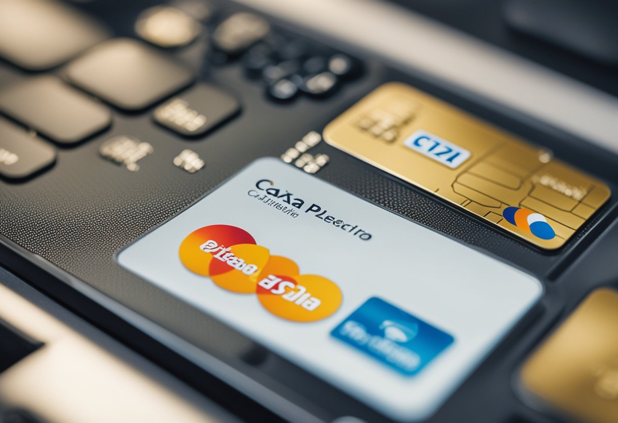 Um cartão de débito virtual com o logo do Caixa Tem é exibido em um dispositivo digital, mostrando uma mensagem de erro indicando que não está funcionando.