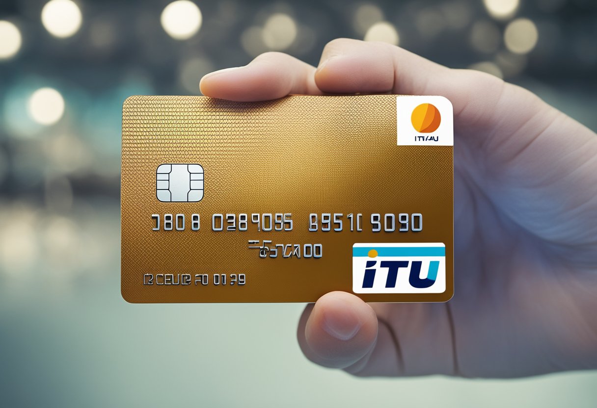 Um cartão de crédito com o logo do Itaú oferece descontos em produtos e isenção de anuidade.