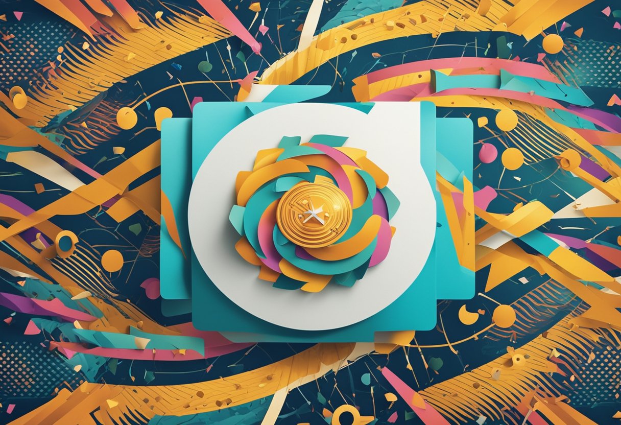 Um cartão Girabank colorido cercado por setas giratórias, representando tanto opções de crédito quanto de débito.