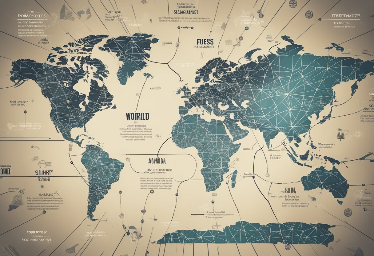 Um mapa-múndi com linhas interconectadas ligando vários países, com um GiraCard no centro, representando sua usabilidade internacional.
