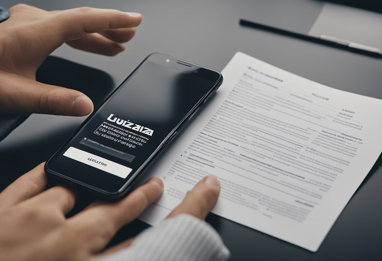 Uma pessoa usando um smartphone para visitar o site da Magazine Luiza e preenchendo um formulário para solicitar o cartão Magazine Luiza