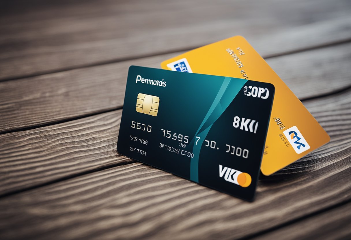 Um cartão Pernambucanas e um cartão bancário exibidos em uma mesa