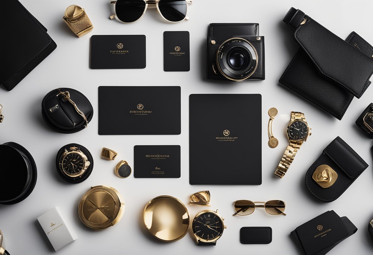 Um cartão preto elegante cercado por itens luxuosos, representando exclusividade e prestígio