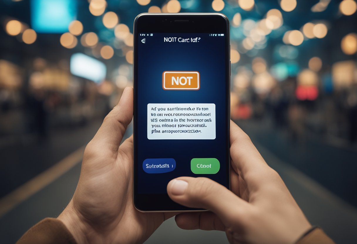Uma pessoa frustrada olhando para um cartão virtual no celular, com uma mensagem de "não autorizado" exibida na tela