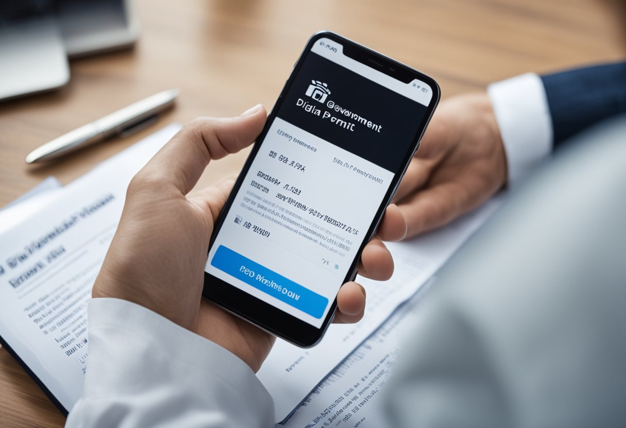 Uma pessoa usando um smartphone para baixar a autorização de trabalho digital de um site oficial do governo