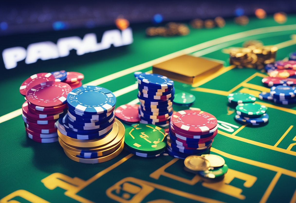 Uma cena vibrante de apostas online com logotipos do PayPal e várias casas de apostas