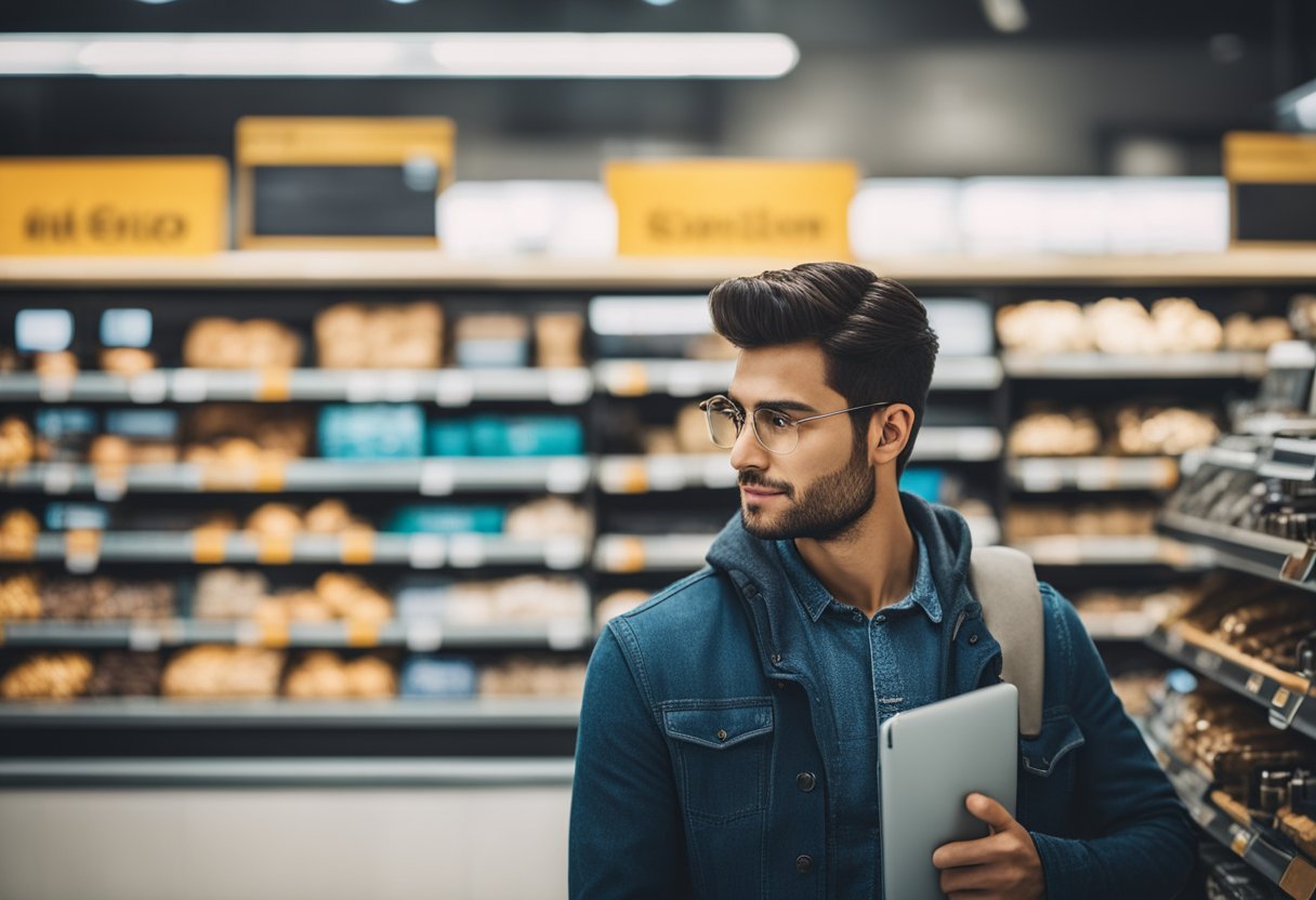 Um cliente esperando pelo cashback em uma loja movimentada