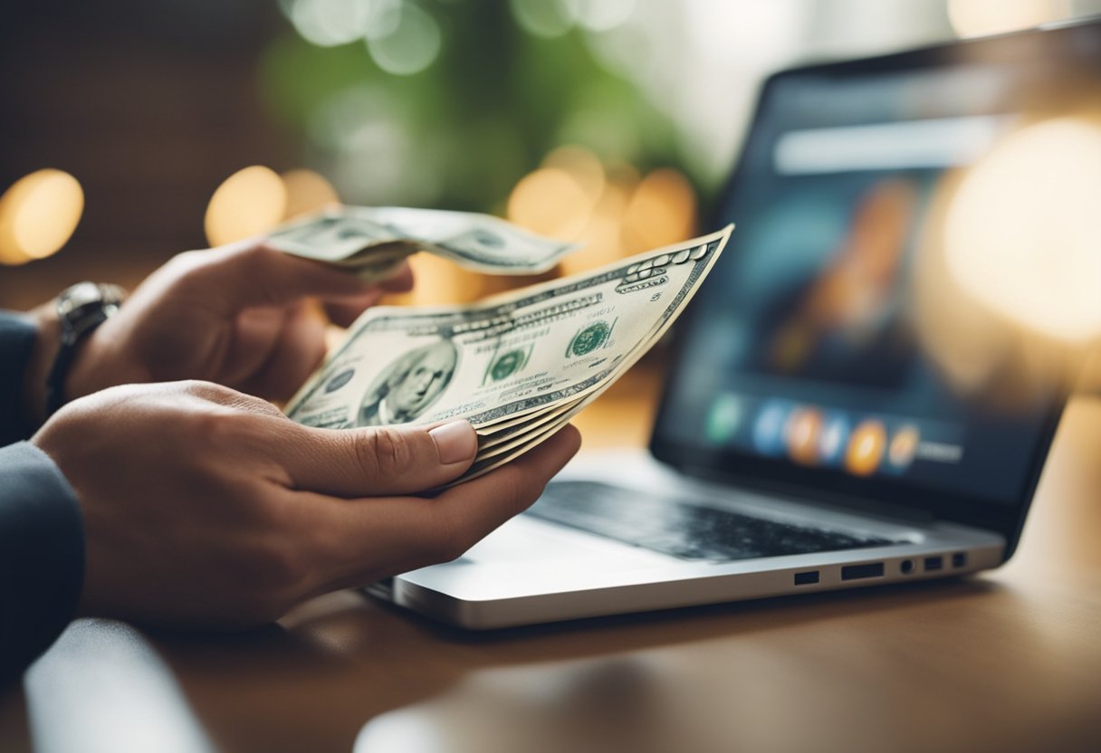 Uma pessoa recebendo cashback em sua conta Ame Digital, com um pequeno atraso na transação.