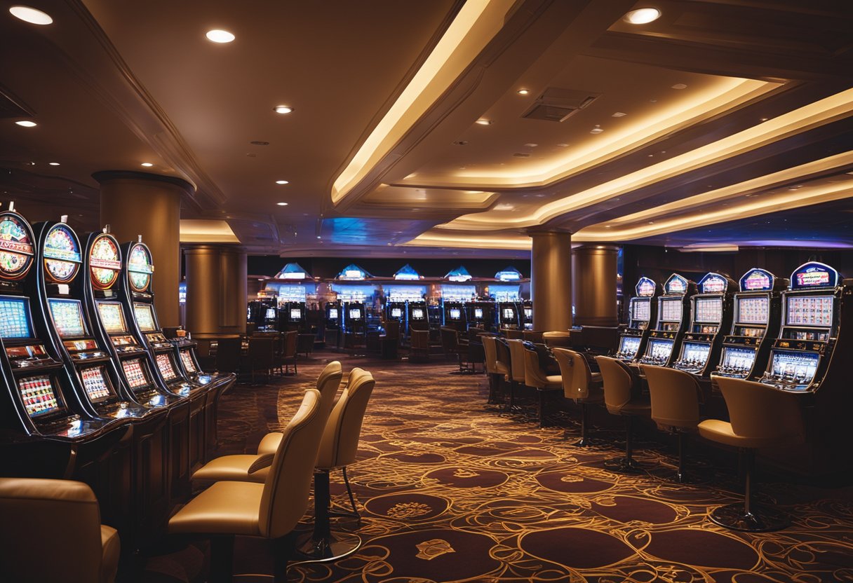 Um cassino elegante e moderno com medidas de segurança de alta tecnologia e uma atmosfera confiável.