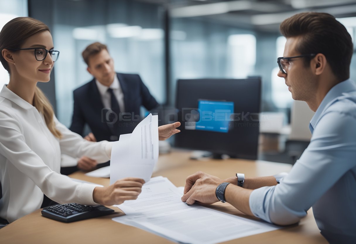 Uma pessoa recebendo assistência de um representante do INSS, com papéis e documentos relacionados ao código 1163 visíveis na mesa.