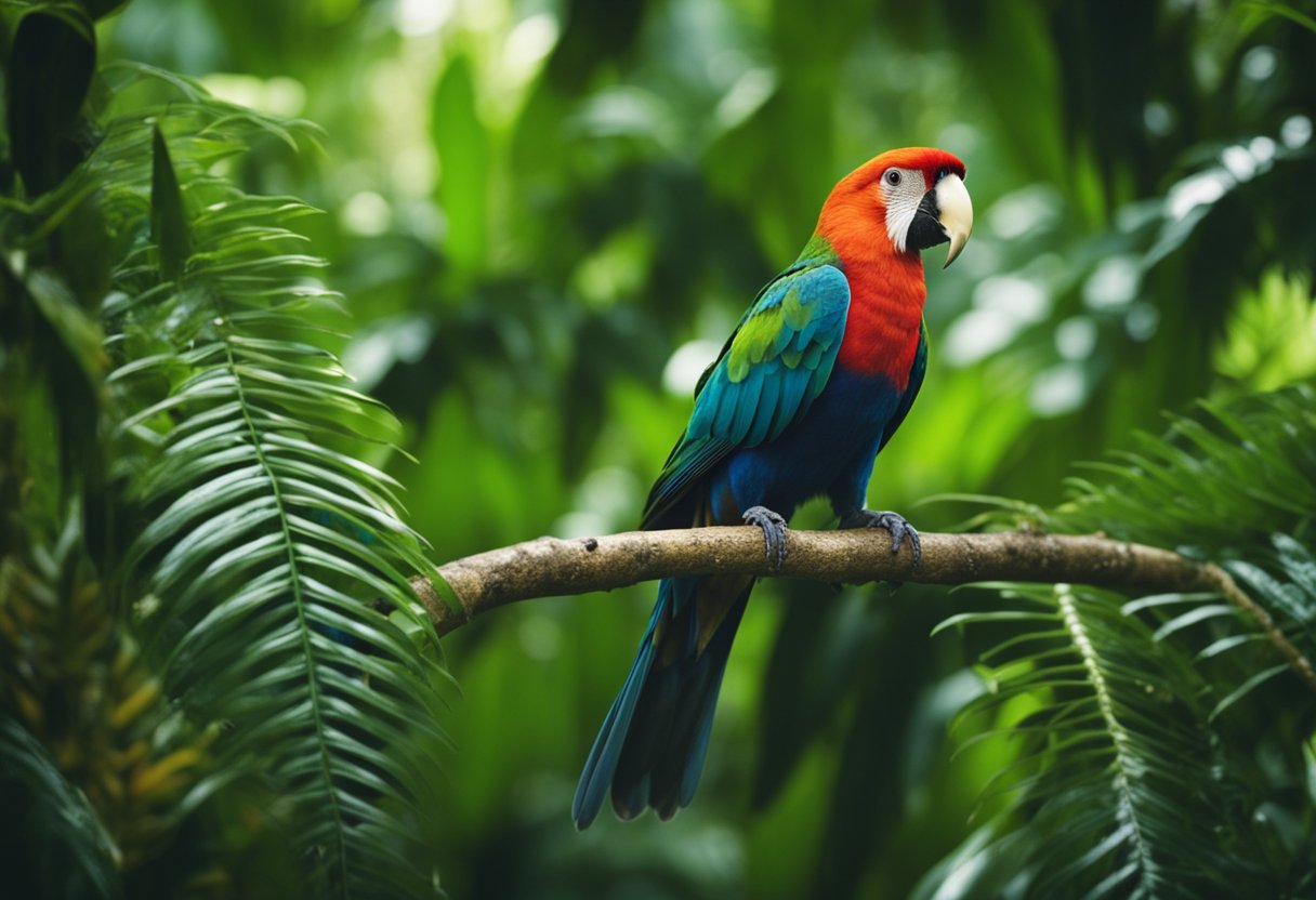 Luxuriante floresta amazônica repleta de pássaros coloridos, plantas únicas e animais exóticos encontrados apenas no Brasil