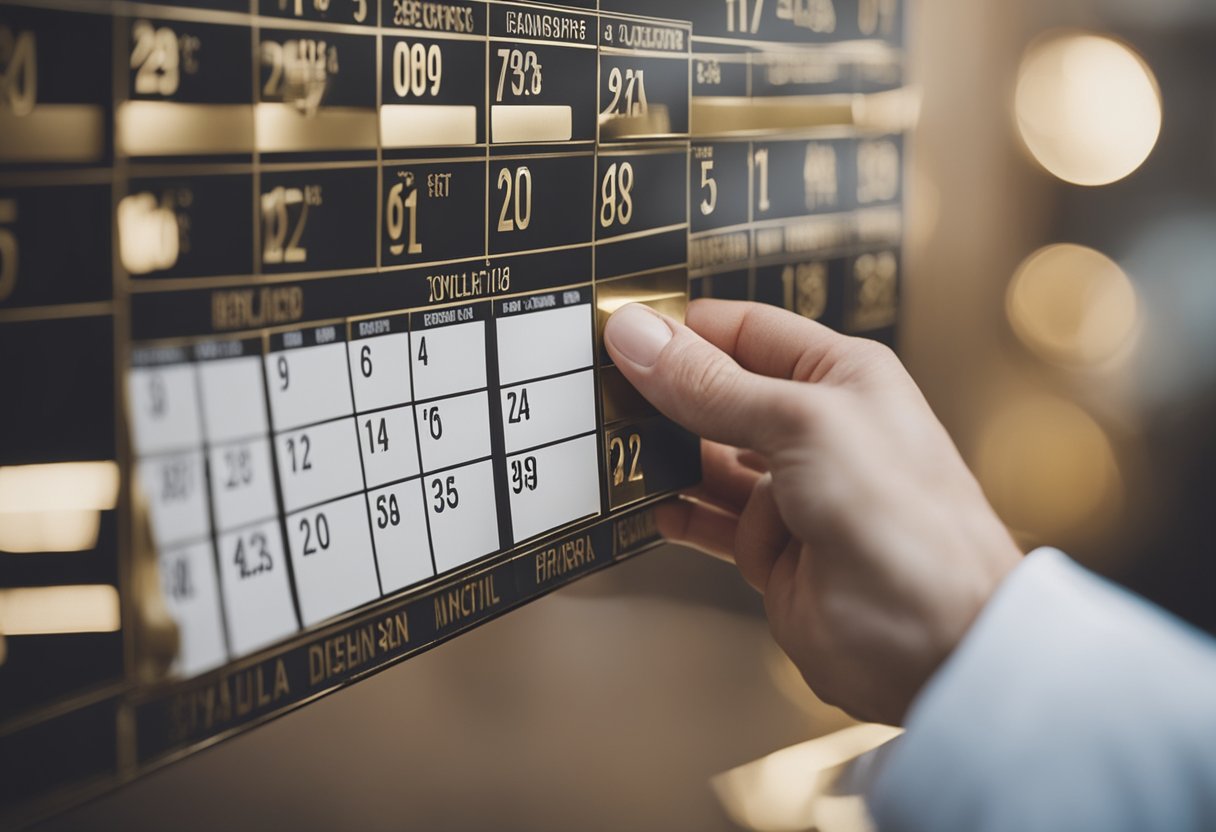 Uma mão colocando um Ourocard dourado em um calendário, com os dias sendo riscados até a data de chegada