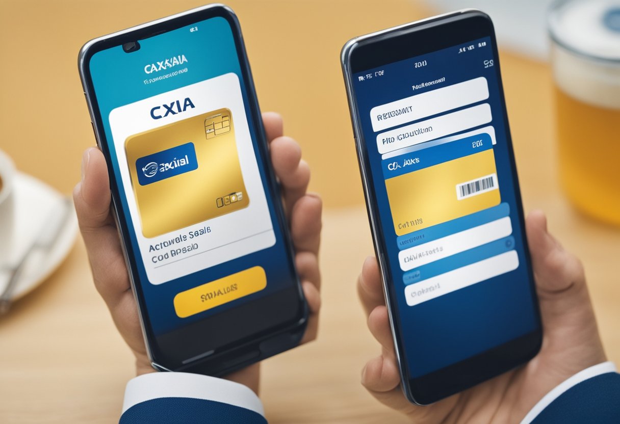 Uma pessoa usando um smartphone para acessar o aplicativo Caixa Tem, inserindo informações pessoais para antecipar o pagamento do Auxílio Brasil.