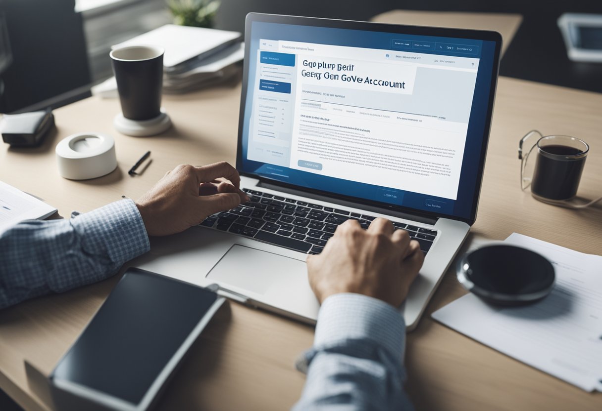 Uma pessoa usando um computador para criar uma conta Gov.br e assinar digitalmente seu documento de trabalho.