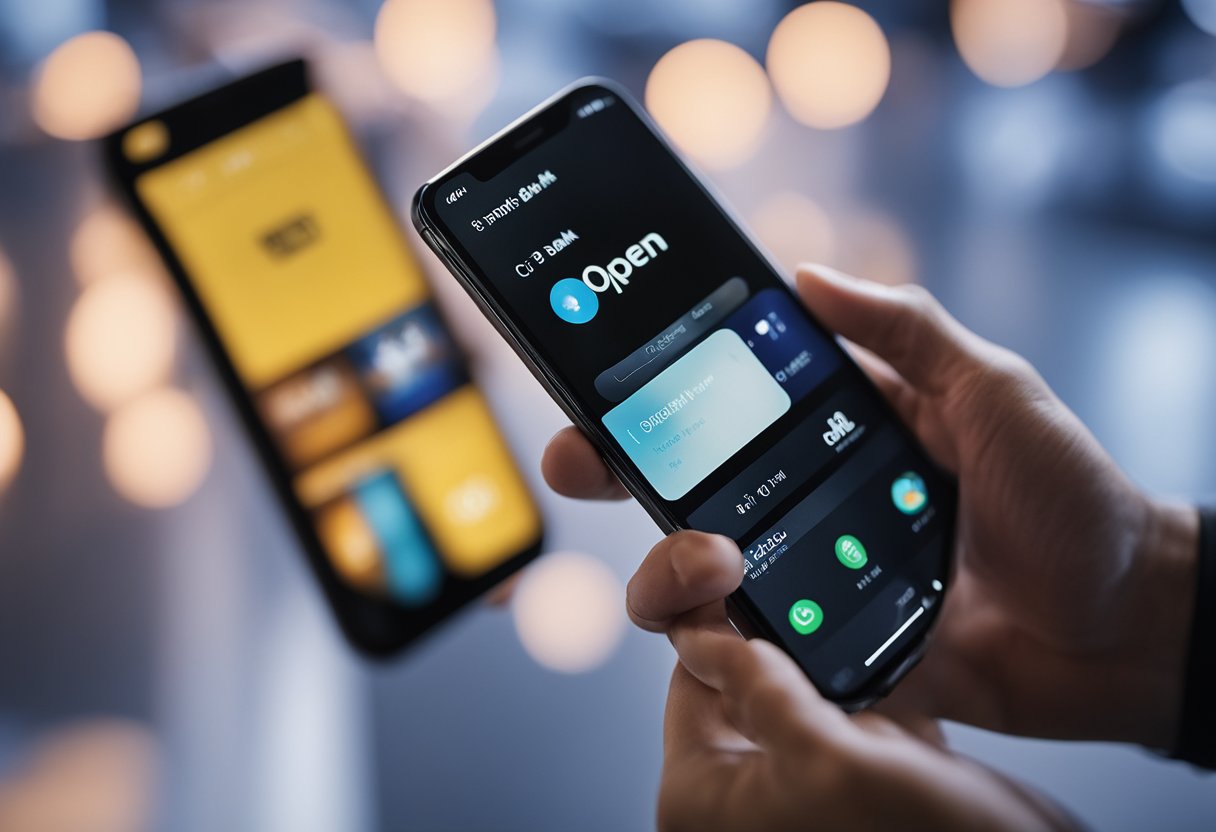 Uma mão se estendendo em direção a um smartphone com o aplicativo do C6 Bank aberto, tocando a tela para ativar o recurso de proximidade.