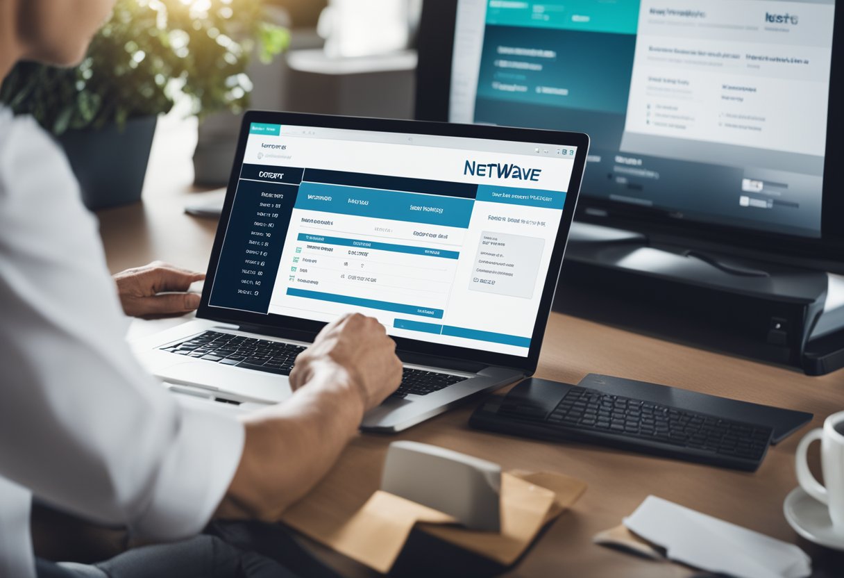 Uma pessoa usando um computador para acessar o site da Netwave e atualizar um boleto.