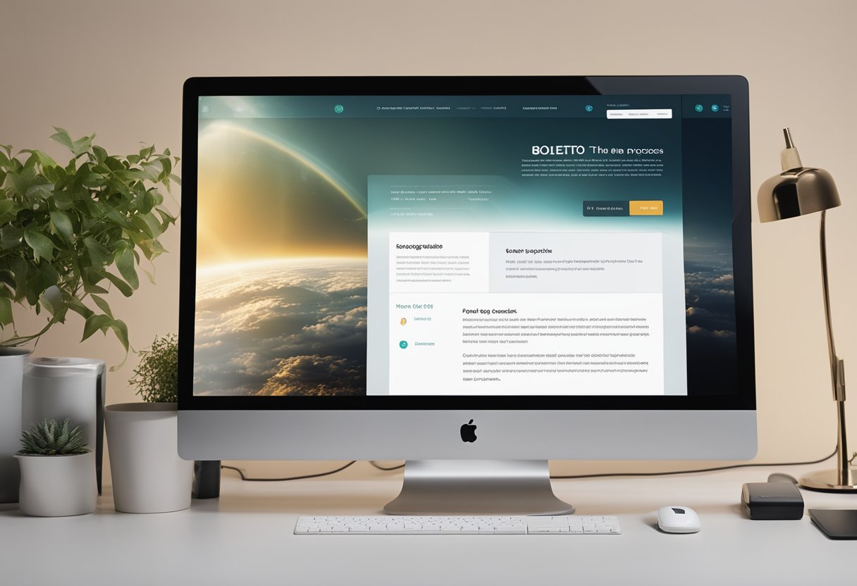 Uma tela de computador com o site da Netwave aberto, mostrando o processo de atualização de um boleto com uma barra de progresso