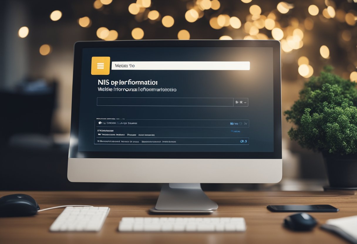 Uma tela de computador exibindo um site com campos para inserir informações pessoais, um cursor de mouse clicando no botão "atualizar NIS"