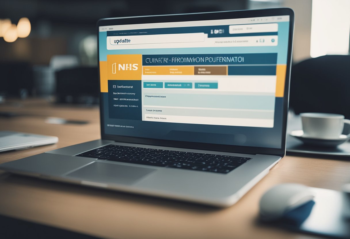 Uma tela de computador exibindo um site com campos para inserir informações pessoais, um cursor de mouse clicando no botão "atualizar NIS"