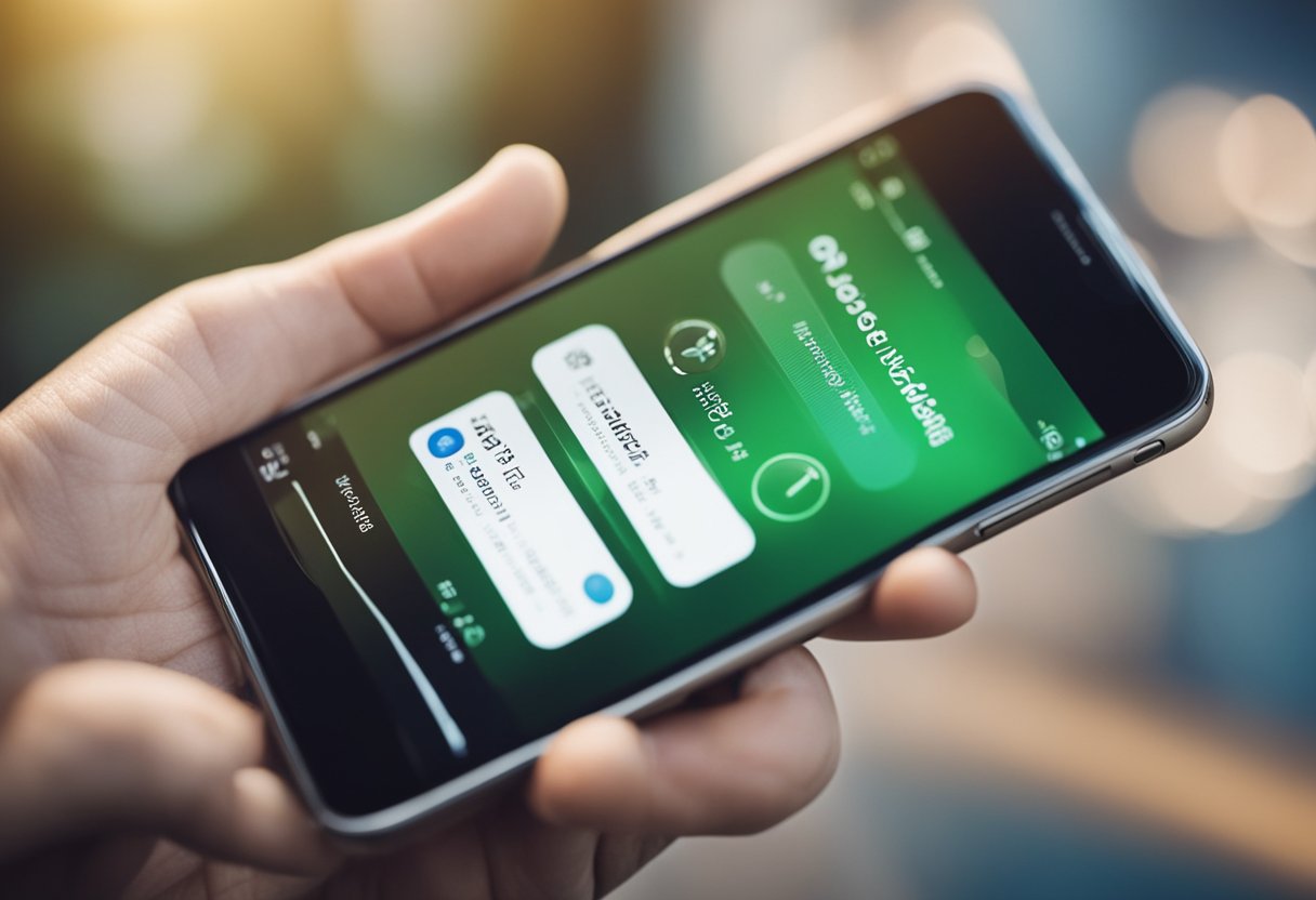 Uma pessoa usando um aplicativo móvel para acessar sua conta de poupança da Caixa e ajustando o limite com um toque de botão.