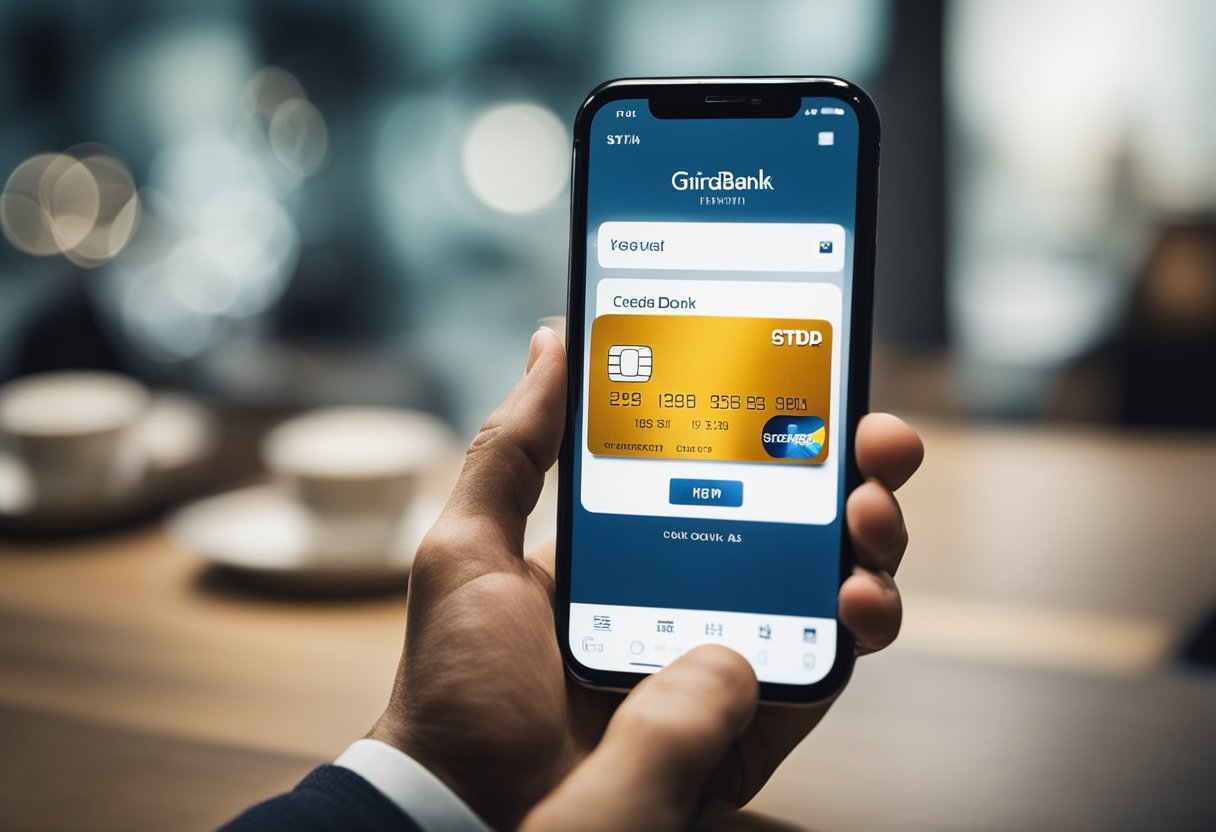 Uma pessoa usando um smartphone para acessar o aplicativo Girabank e ajustando o limite do cartão de crédito