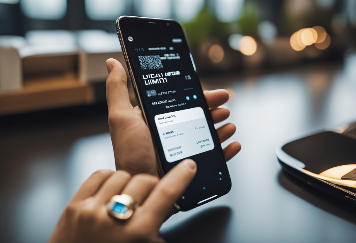 Um cliente usando um smartphone para acessar o aplicativo Magazine Luiza e ajustando as configurações do limite do cartão de crédito.