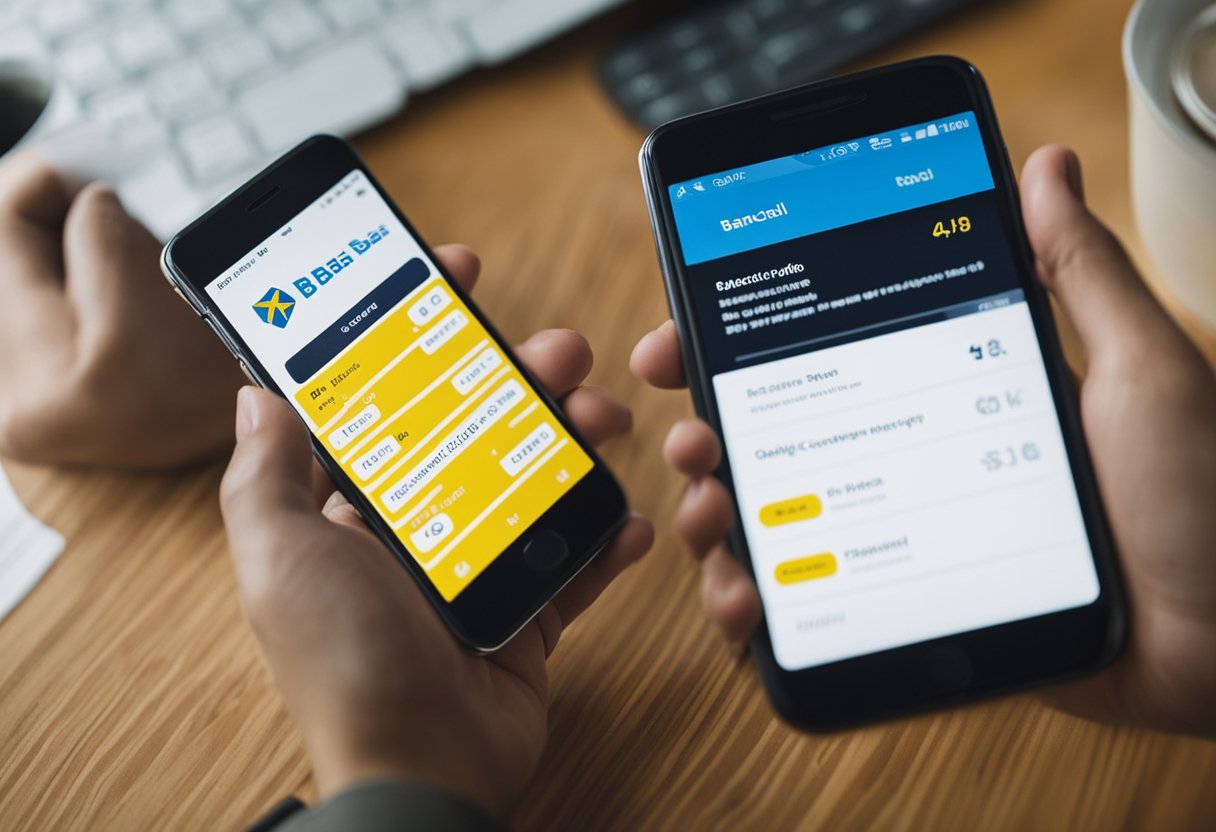 Uma pessoa usando um smartphone para acessar o aplicativo do Banco do Brasil, navegando pelas configurações para cancelar sua chave PIX