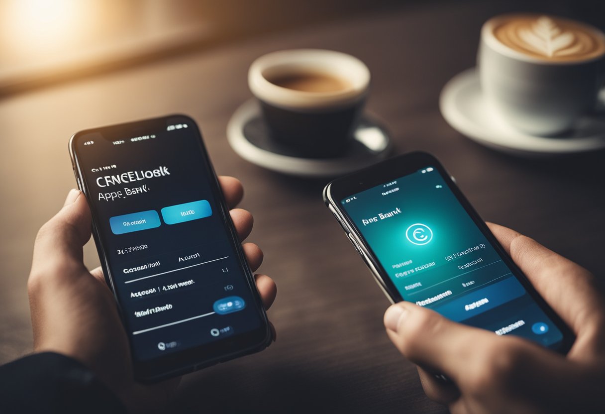 Uma pessoa usando um smartphone para acessar o aplicativo do C6 Bank, tocando nas configurações da conta e selecionando a opção para cancelar a conta digital.