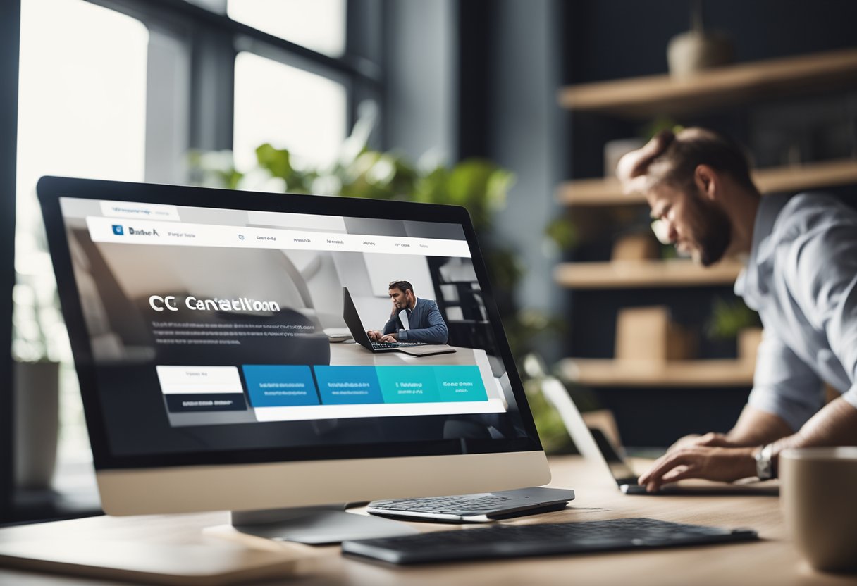 Uma pessoa sentada em uma mesa com um laptop, clicando no site do Banco C6 para encontrar a opção de cancelamento de sua conta digital.