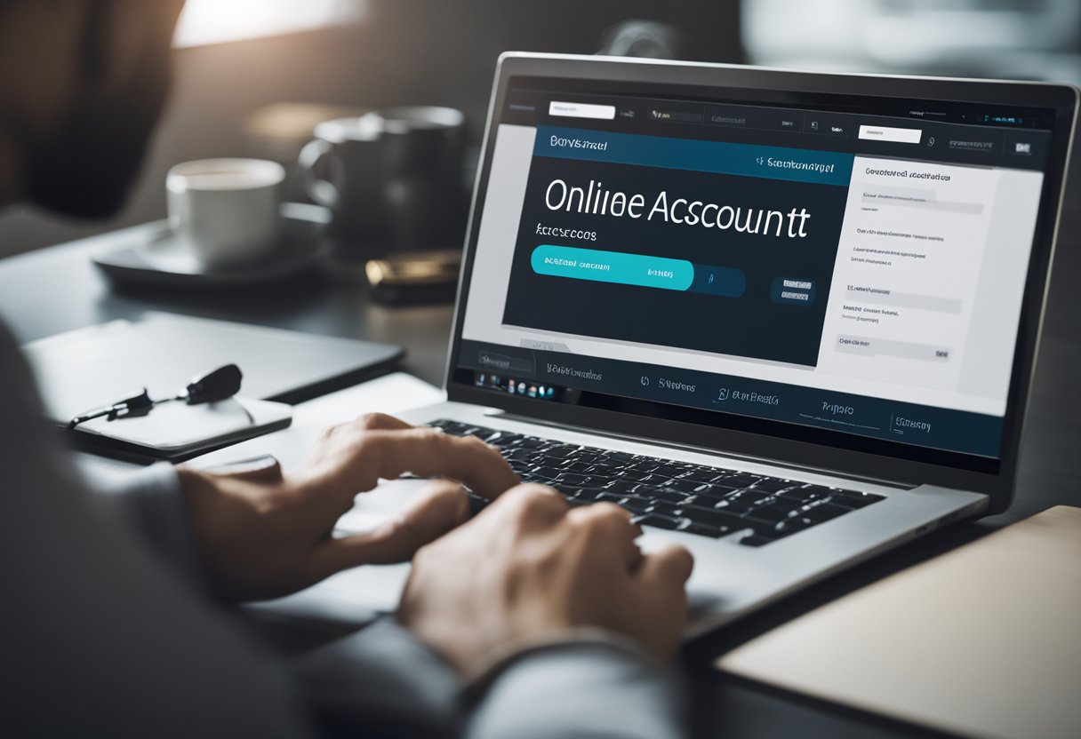 Uma pessoa usando um laptop para acessar a conta Next Online, com um botão de cancelamento destacado na tela.